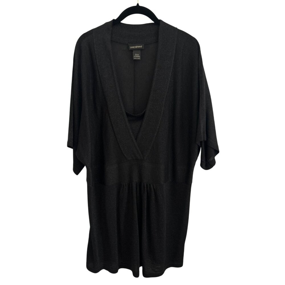 Lane Bryant Black & Gray Metallic V-Neck Top Knit Rayon Blend Plus Size 22/24